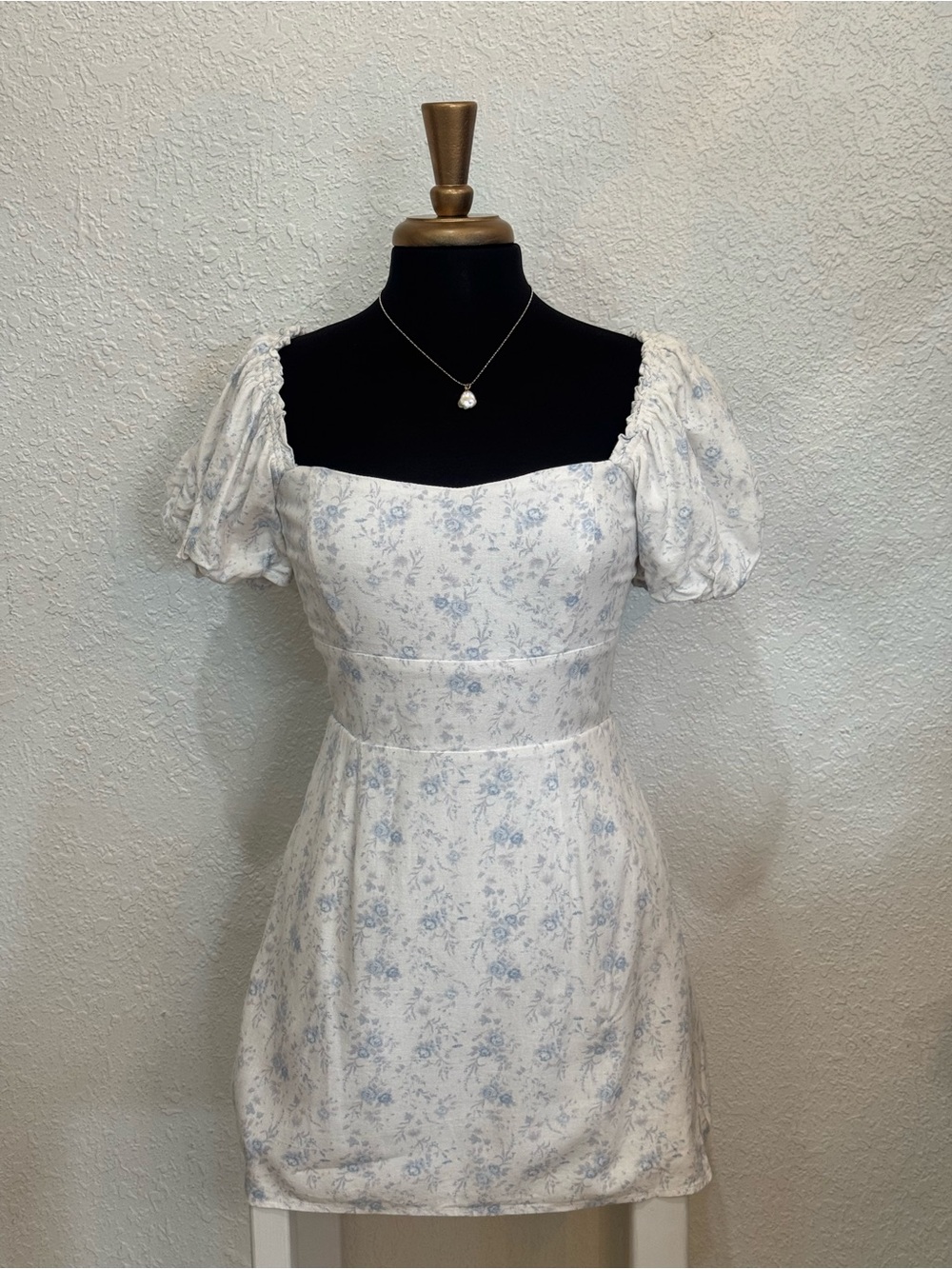miami White Mini Dress with Light Blue Floral Print